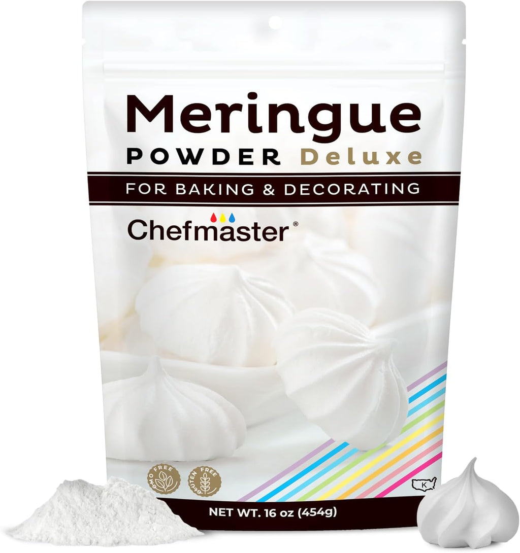 Chefmaster Meringue Powder Deluxe, Professional-Grade Egg White Substitute for Meringue Cookies, Pie Filling, Royal Icing, Non-GMO, Easy-to-Use, Made in USA, 16 oz