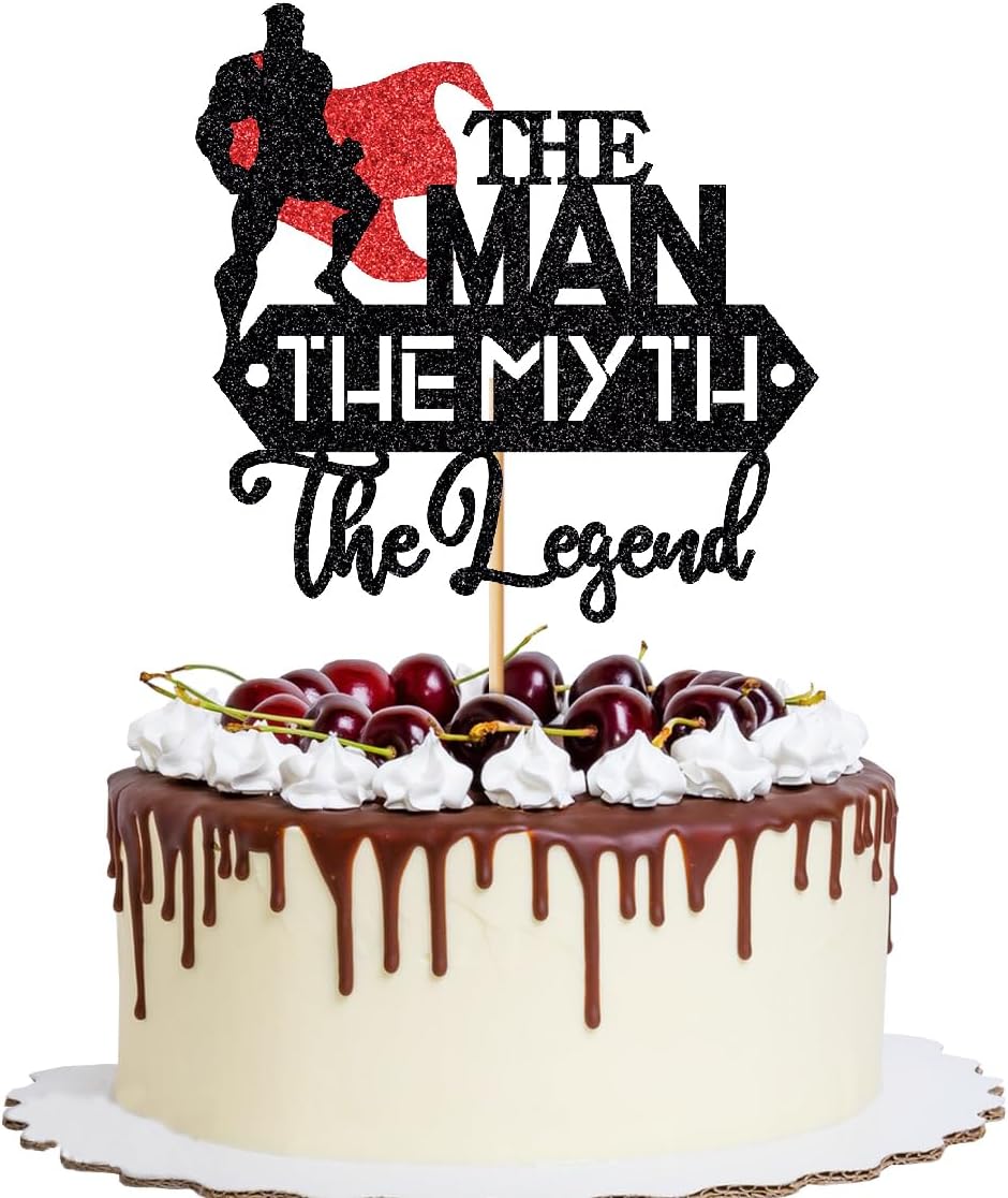 The Man The Myth The Legend Cake Topper,Legend Retirement Party Decor，Super Dad Happy Birthday Theme Father's Day Party Decorations