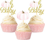 Pumpkin Oh Baby Cupcake Toppers, Fall Pumpkin Cupcake Picks Pumpkin Themed Baby Shower Birthday Thanksgiving Halloween Party Cake Decorations Supplies - Set of 24 (baby peach)