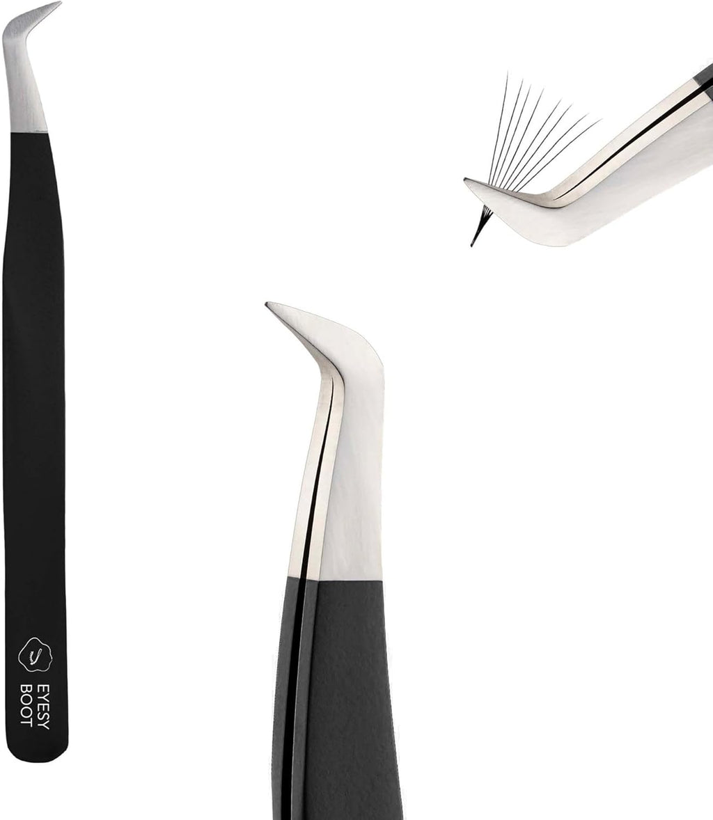 Eyesy Lash Eyesy Boot Lash Tweezer | Professional Volume False Lash Application Tool | Multi Shapes & Purposes Tweezers | Non-Slip Grip Tweezers (Black)