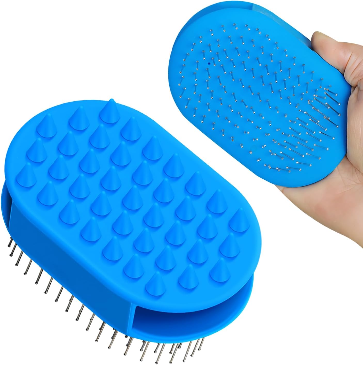 Upgraded Double-Sided Dog Grooming Brush, Silicone Pet Bath Brush for Long Short Haired Dogs and Cats, Dog Shampoo Brush for Shower, Massage, 3-in-1 Hair Removal Comb for Shedding & Deshedding