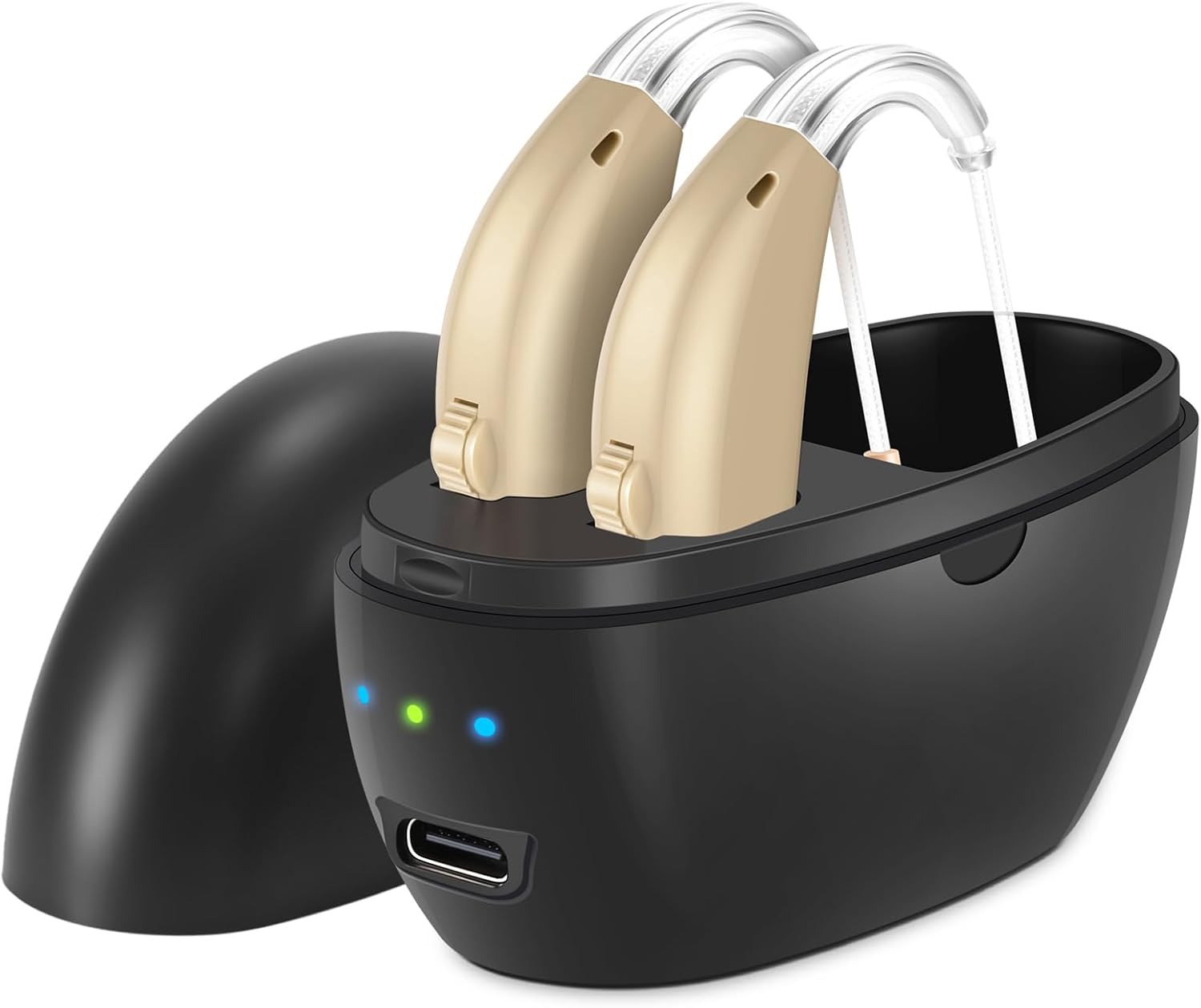 Hearing Aids for Seniors,Rechargeable Hearing Amplifier with Noise Cancelling,Adjustable Volume Control,One Pair Hearing Assist Devices with Charging Box,Black