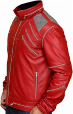 Mens MJJ B3at-It Red Leather Zipper Jacket | Thriller Jacket for Adult Costume for Halloween
