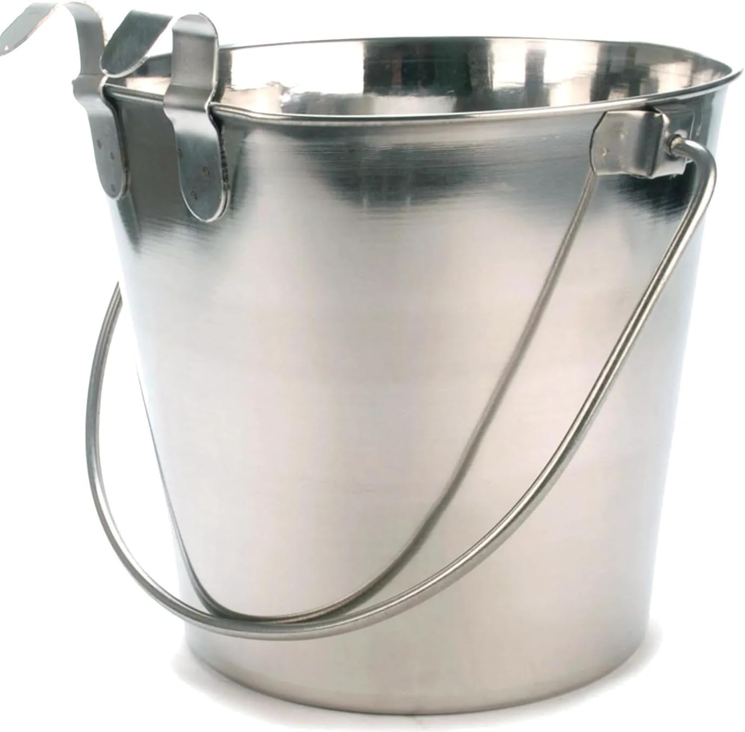 Jeffers Flat Sided Stainless Steel Pails with Handle & 1 Hook – Dishwasher Safe, Durable Feeding & Milk or Water Buckets for Pet, Horse. Livestock & Farm Use for Kennel, Cage, Fence - 2 Quart