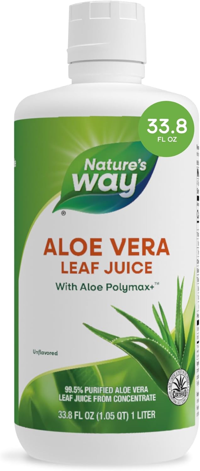Nature's Way Aloe Vera Leaf Juice with Polymax+, 99.5% Purified Aloe Vera Leaf Juice from Concentrate, Unflavored, 33.8 Fl Oz