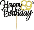 Happy 89th Birthday Cake Toppers Glitter 89th Anniversary Cake Topper 89 Years Loved Bday Decorations 89 Gold Birthday Cake Decorations Eighty-nine Party Supplies for Women Men(Black Gold)
