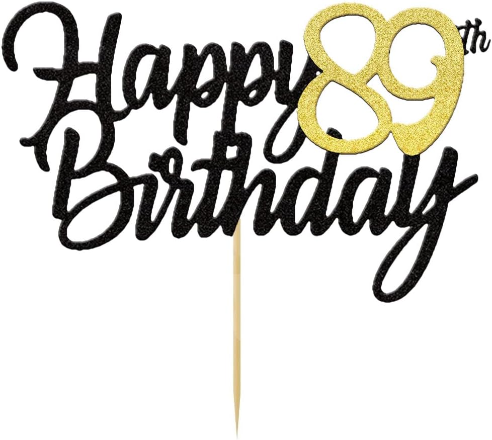 Happy 89th Birthday Cake Toppers Glitter 89th Anniversary Cake Topper 89 Years Loved Bday Decorations 89 Gold Birthday Cake Decorations Eighty-nine Party Supplies for Women Men(Black Gold)