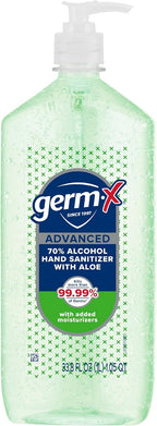 Germ-X Advanced Hand Sanitizer with Aloe and Vitamin E, 1 Liter, Less Drying Moisturizing Gel, No Rinse Formula, Pump Bottle