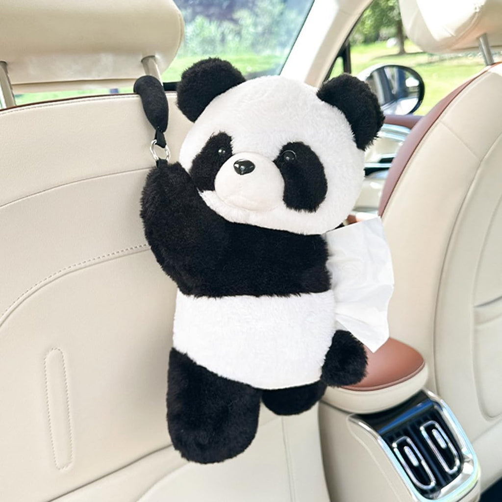 Cute Tissue Box Cover Plush Tissue Box Holder for Car, Home, Decorative Holder/Organizer for Bathroom Vanity Countertop, Nightstands, Office Desk-Panda