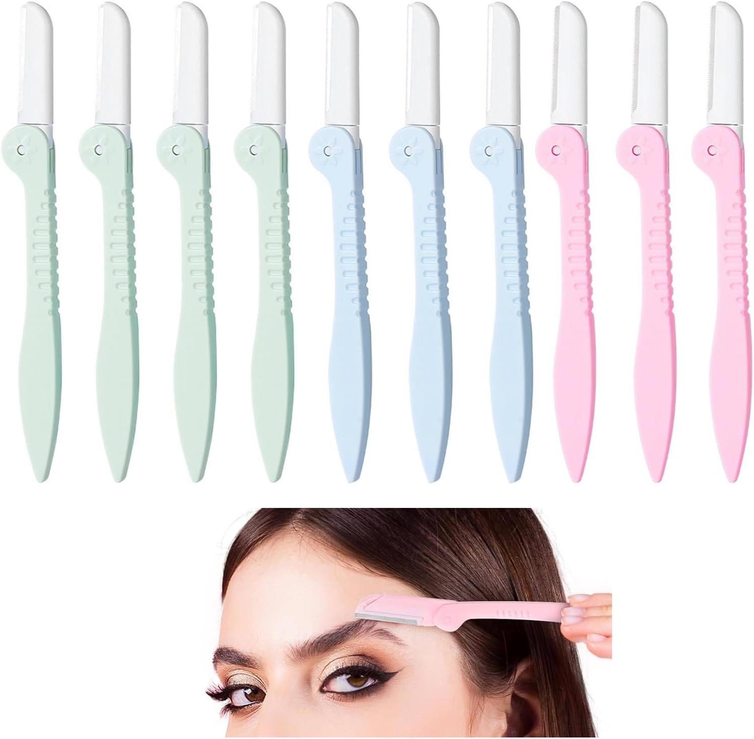10 piece set of stainless steel eyebrow trimming tools with sharp blades, used for cosmetic decoration and repair of eyebrow shaping, facial and eyebrows curling shaping Folding Eyebrows Razors