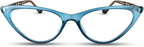 2SeeLife Small Cat Eye Reading Glasses for Women – Narrow-Medium Fit, Sturdy Frame, Spring Hinges, Premium Funky Readers, Turquoise, +1.00