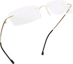 LifeArt Blue Light Blocking Computer Reading Glasses,Men's and Women's Rimless Frame (Golden, +1.50 Magnification)
