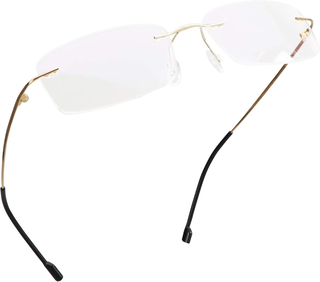 LifeArt Blue Light Blocking Computer Reading Glasses,Men's and Women's Rimless Frame (Golden, No Magnification)
