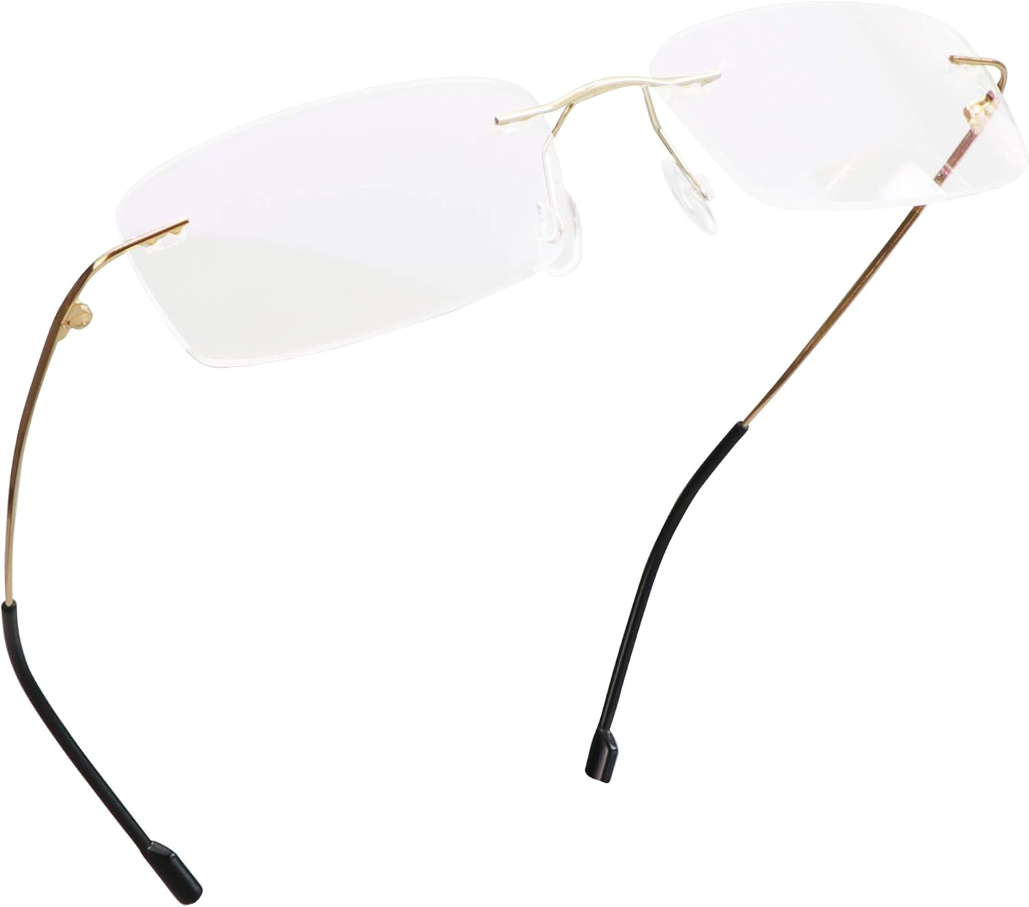 LifeArt Blue Light Blocking Computer Reading Glasses,Men's and Women's Rimless Frame (Golden, No Magnification)