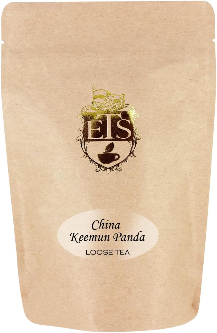 China Keemun Panda Black Tea | Loose Leaf Pouches | 4oz | Winey Fruity Flavor | Medium Caffeine | Smooth Taste with Depth | Traditional Congou-Style Chinese Black Tea from Qimen County