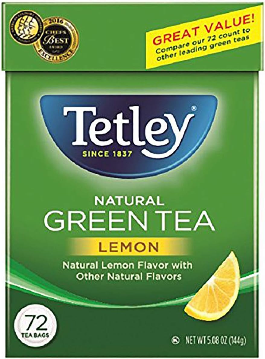 Tetley Natural Green Tea, Lemon Green Tea, 72 Teabags (Pack of 6) Rainforest Alliance Certified