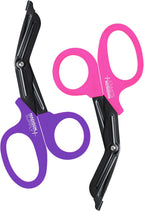 Madison Supply Medical Scissors, EMT and Trauma Shears - 7.5 Inch Quality Stainless Steel Bandage Scissors - Fluoride-Coated with Non-Stick Blades - 2 Pack (Pink/Purple)