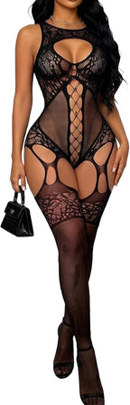 Buitifo Womens Fishnet Bodystocking Plus Size Bodysuit Sexy Tights Soft Nightwear Lingerie