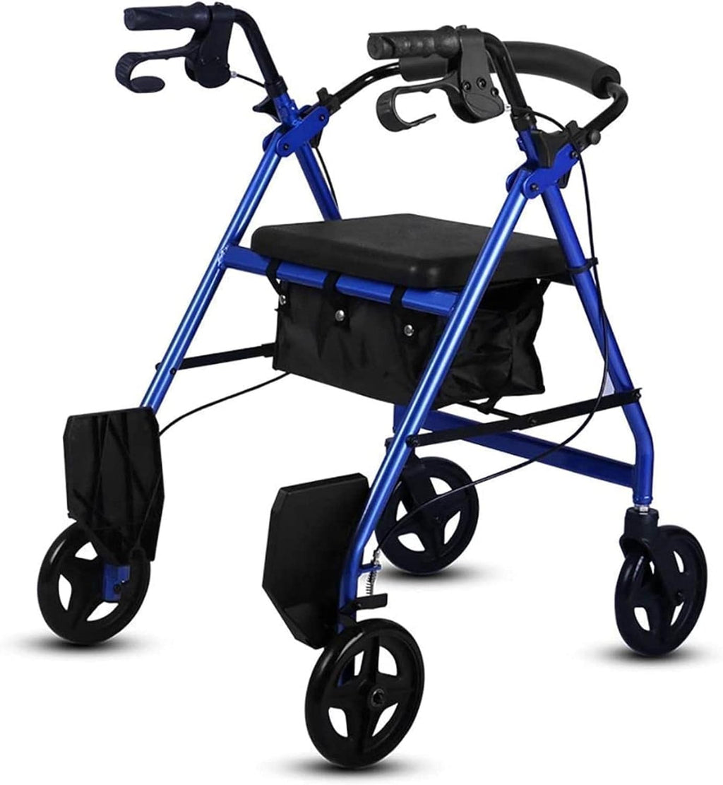 Elderly Walker, Aluminum Foldable Walking Mobility Aid Walker Rollator Shopping Trolley with Seat and Handbrake and Footrest Mobility Sharing