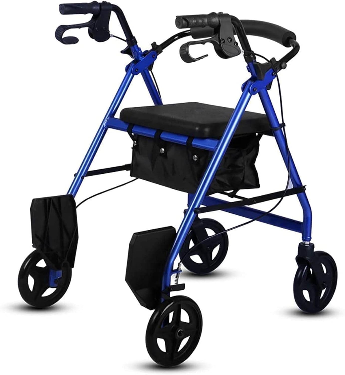 Elderly Walker, Aluminum Foldable Walking Mobility Aid Walker Rollator Shopping Trolley with Seat and Handbrake and Footrest Mobility Sharing