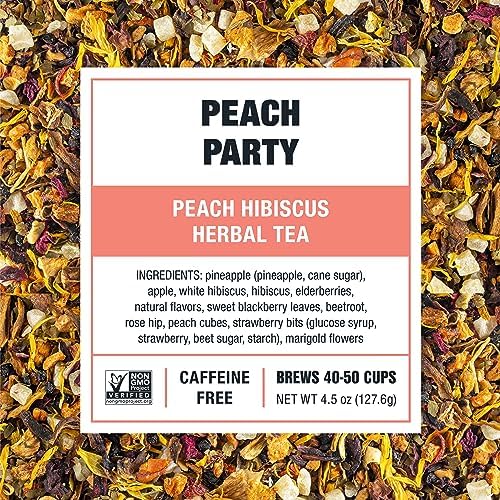 Tiesta Tea - Peach Party, Loose Leaf, Peach Hibiscus Herbal Infusion, Premium Blend, Non-Caffeinated Fruit Tea, Makes Hot or Iced & Up to 50 Cups, 4.5oz Refillable Tin