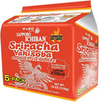 [SAPPORO ICHIBAN] Sriracha Yakisoba, Spicy Chow Mein, No. 1 Tasting Japanese Instant Noodles (3.6 Oz/102 g) (5 Packs)