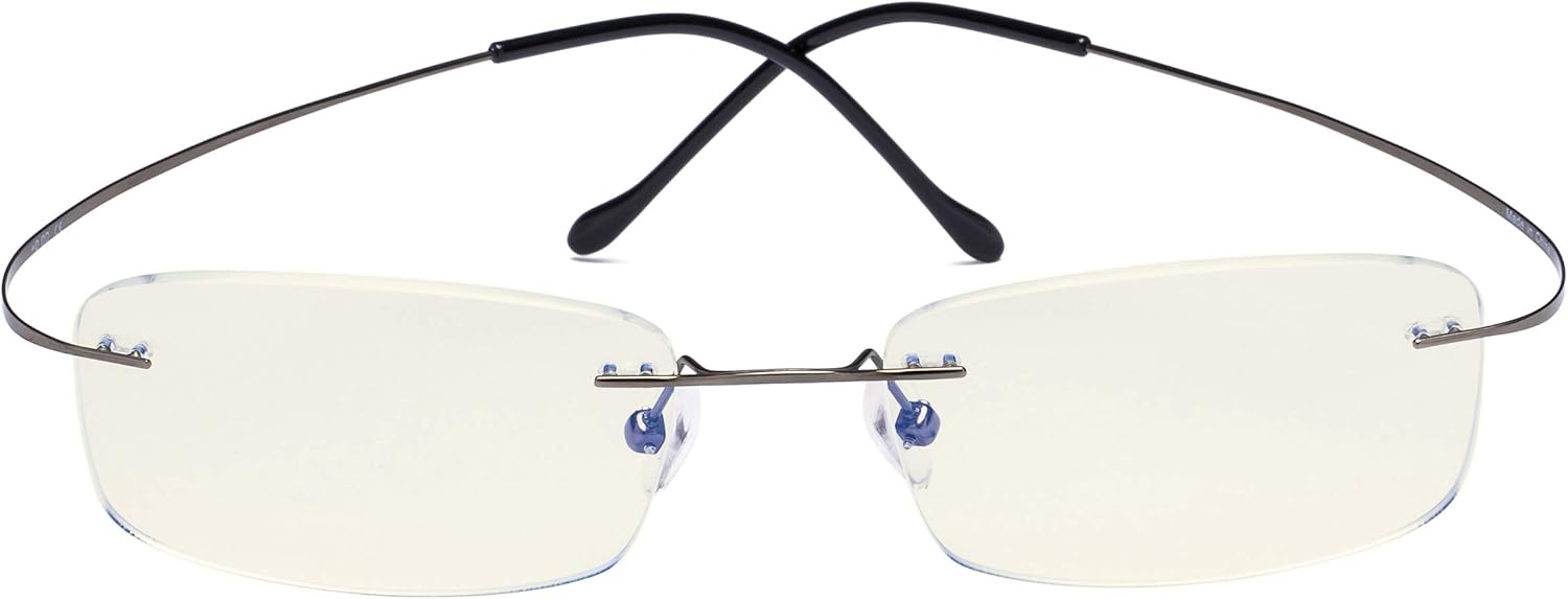 CessBlu Titanium Computer Glasses Reading Eyeglasses Frameless Readers Blue Light Filter