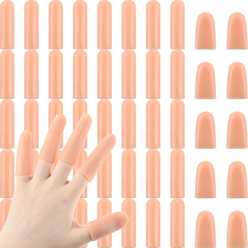 Nuanchu 50 Pcs Gel Finger Cots Silicone Finger Protectors Support Gel Cover Sleeves Gloves Caps, 40 Pieces Long, 10 Pieces Short(Beige)