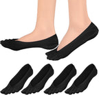 Women's 4 Pairs Orthopedic Toe Compression Socks, Toe Separator Socks for Bunion, Low Cut Liner Five Finger Socks Size 6-9 (Black)
