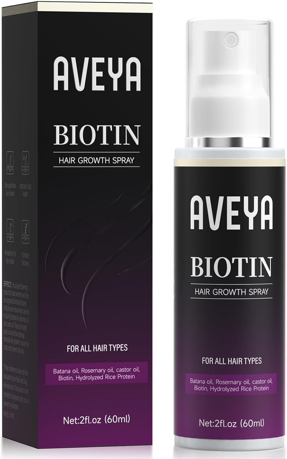 AVEYA Hair Growth Spray-Growth Serum for Women & Men -Biotin & Rosemary Oil,Batana Oil for Scalp – Strengthens,Thickens&Accelerates Hair Care - Non-Greasy, Prevent Hair Thinning & Hair Loss – 60ml