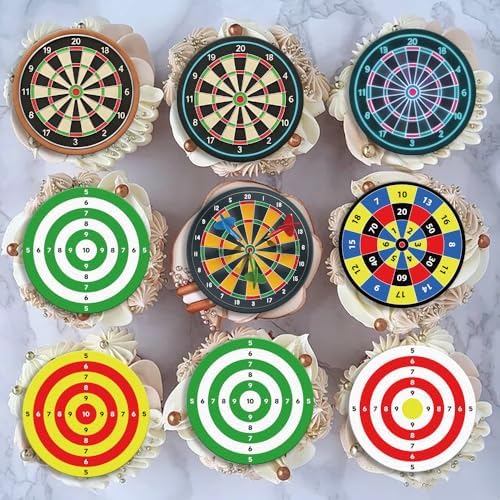 48PCS Edible Dart Cupcake Toppers Wafer Paper Dartboard Target Cake Decorations Edible Game Cupcake Toppers for Dart Lovers Theme Birthday Party Decoration