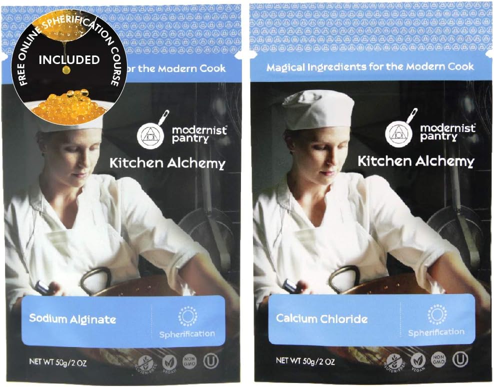Sodium Alginate + Calcium Chloride Value Pack ⊘ Non-GMO Vegan OU Kosher Certified - 100g/4oz (Bundle with 2 items)