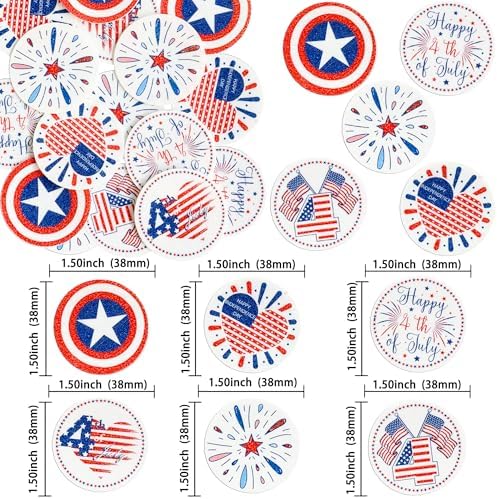 Ephlyn 54Pcs 4th of July Edible Cupcake Toppers American Flag Patriotic Cake Decorations Wafer Paper USA Independence Day for July 4th Party Supplies Red