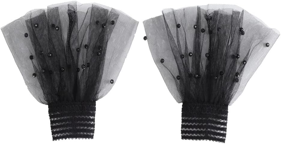 Ruffled Floral Layered Lace Cuffs Wrist Cuffs Black False Sleeves for Women Wrist Black