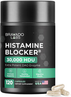 Bravado Labs DAO Supplements Histamine Blocker - Extra Strength 30,000 HDU DAO Enzyme + Diamine Oxidase & Vitamin C for Daily Histamine Metabolism & Immune Support - 120ct