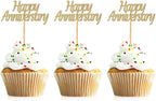 48 Pcs Light Gold Glitter Happy Anniversary Cupcake Toppers Picks for Wedding Anniversary Party Cake Decorations