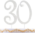 30 Cake Topper 30th Anniversary Birthday Wedding Diamond Cake Topper for Women Bling Rhinestone Cake Decoration Party Supplies Keepsake, Silver