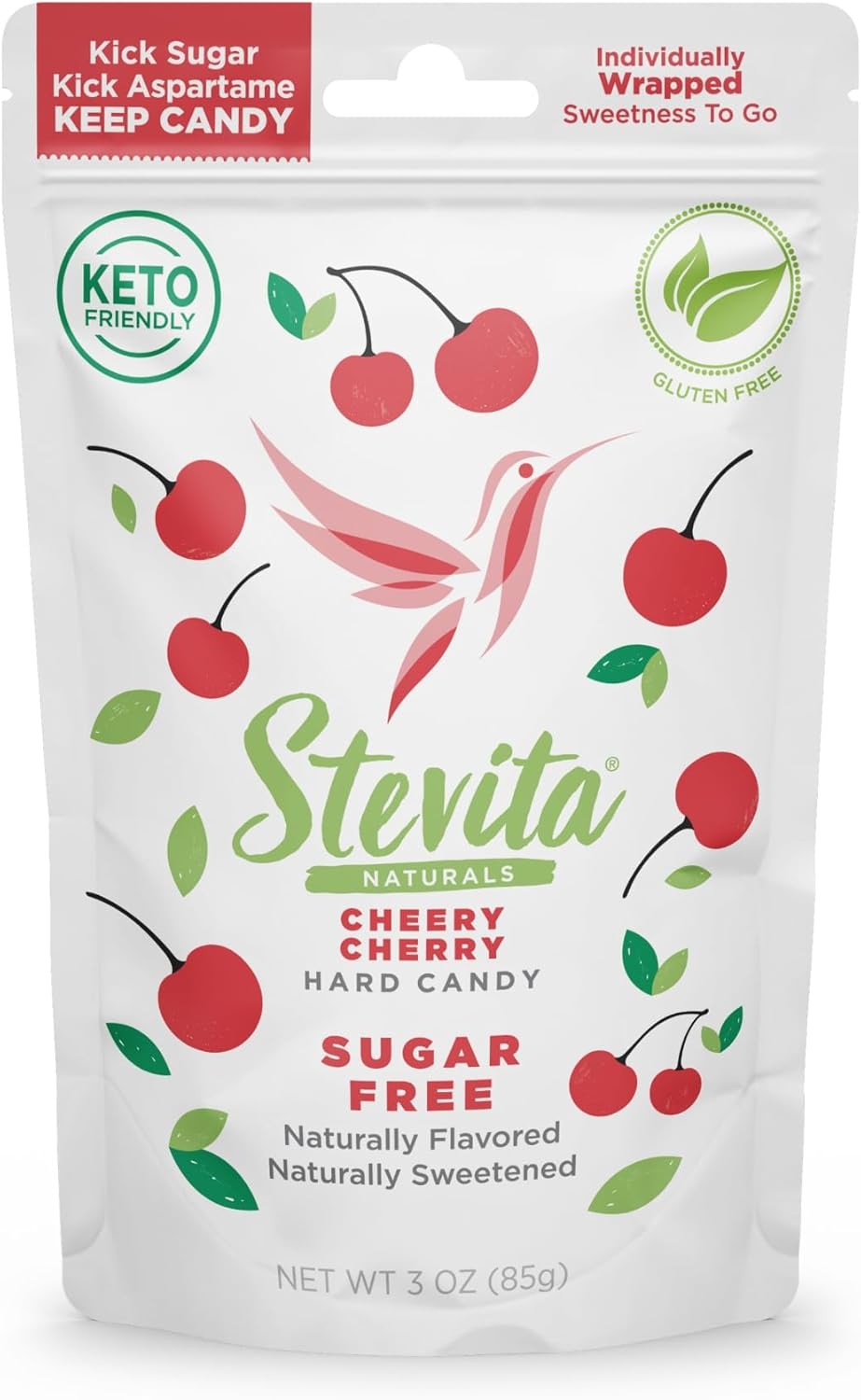Stevita Hard Candy, Cheery Cherry - 25 Individually Wrapped Pieces - Sugar & Aspartame Free - Naturally Flavored & Sweetened - Non-GMO, Gluten Free, Keto Friendly