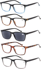 JOSCHOO 5 Pack Reading Glasses Men Women Spring Hinges Comfortable Glasses for Reading (5 Mix 1 Gray Lens, 2.0)
