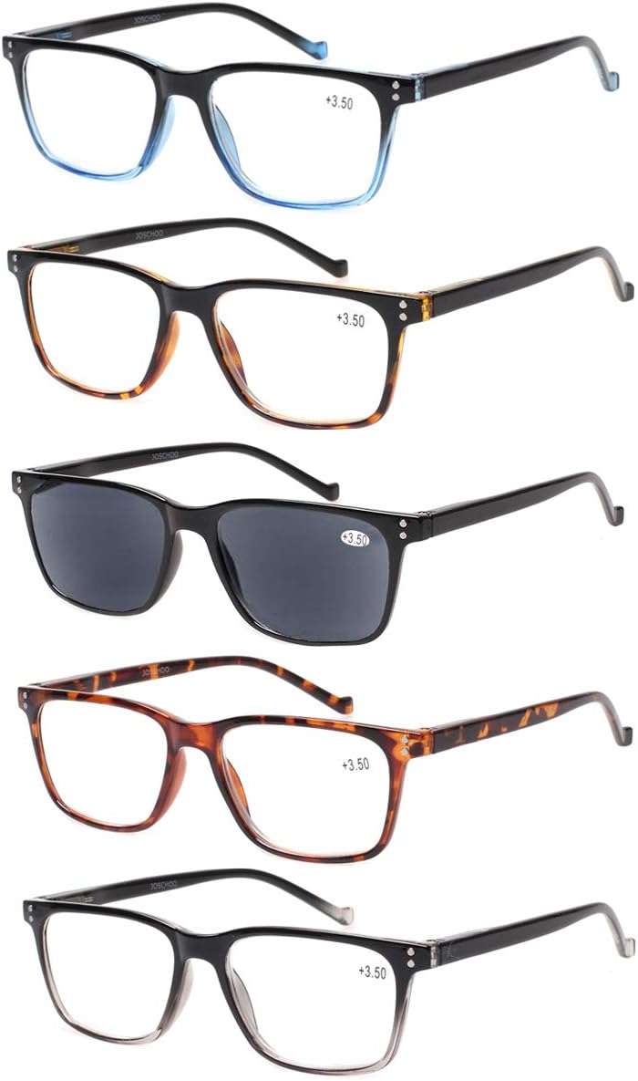 JOSCHOO 5 Pack Reading Glasses Men Women Spring Hinges Comfortable Glasses for Reading (5 Mix 1 Gray Lens, 2.0)