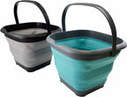 SAMMART 8.5L (2.2 Gallon) Collapsible Square Handy Bucket/Foldable SquareWater Pail/Portable Tub with Handle. Size 31cm (Square) (Alloy Grey + Crystal Blue (Set of 2))