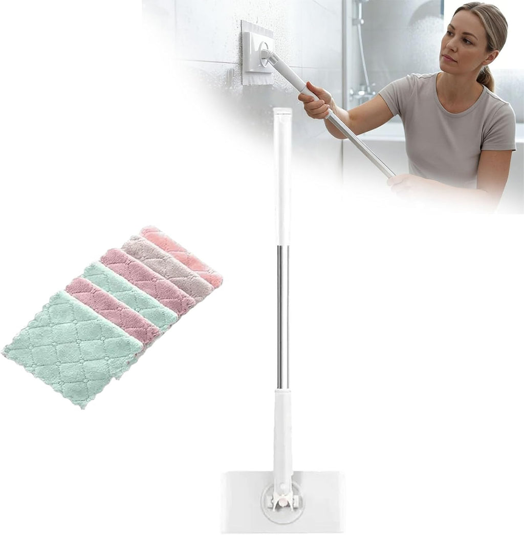 2027 New Mini Mop, Cloth Changing Mini Mop with Automatic Hands Free Push Pull Handle, 360 Rotating Head, Includes 8 Cleaning Cloths for Bathroom and Kitchen (White, 71cm /27.56in)