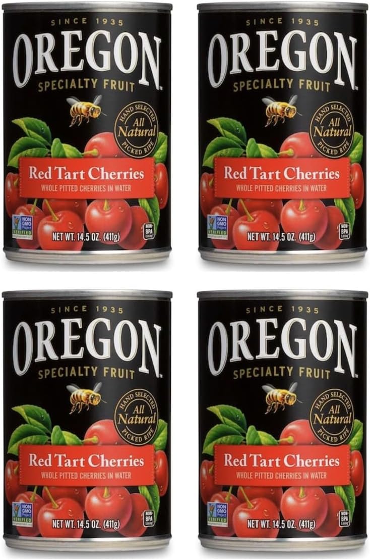 Oregon Pitted Red Tart Cherries, Canned Cherries, 14.5 oz Cans (Pack of 4), 3.62 lb Total, Made in Oregon