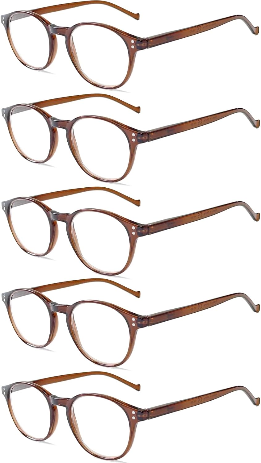NORPERWIS 5 Pairs Reading Glasses - Standard Fit Spring Hinge Readers Glasses for Men and Women (5 Pack Brown-2, 1.50)
