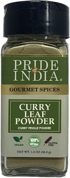 Pride of India – Curry Leaf Ground – Fresh Aroma/Distinct taste – No GMO/No Artificial Color – Traditional Indian Spice – Easy to Use – 1.3 oz. Small Dual Sifter Bottle
