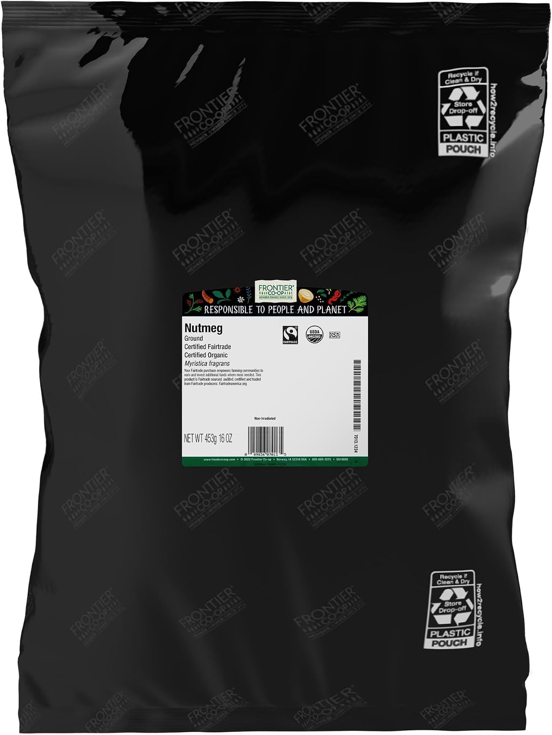 Frontier Co-op Nutmeg Ground, 1lb Certified Organic Nutmeg Powder - Fair Trade, Kosher | 1 Pound Bulk Bag | Wholesale Cafe, Restaurant Supply | Myristica fragrans