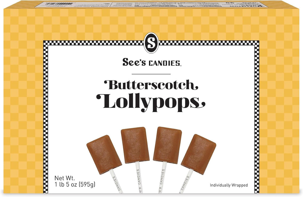 See’s Candies Butterscotch Lollypops – Premium Butterscotch Flavor Lollipops, Long-Lasting Gourmet Candy Gift, 30 Count, 21 oz
