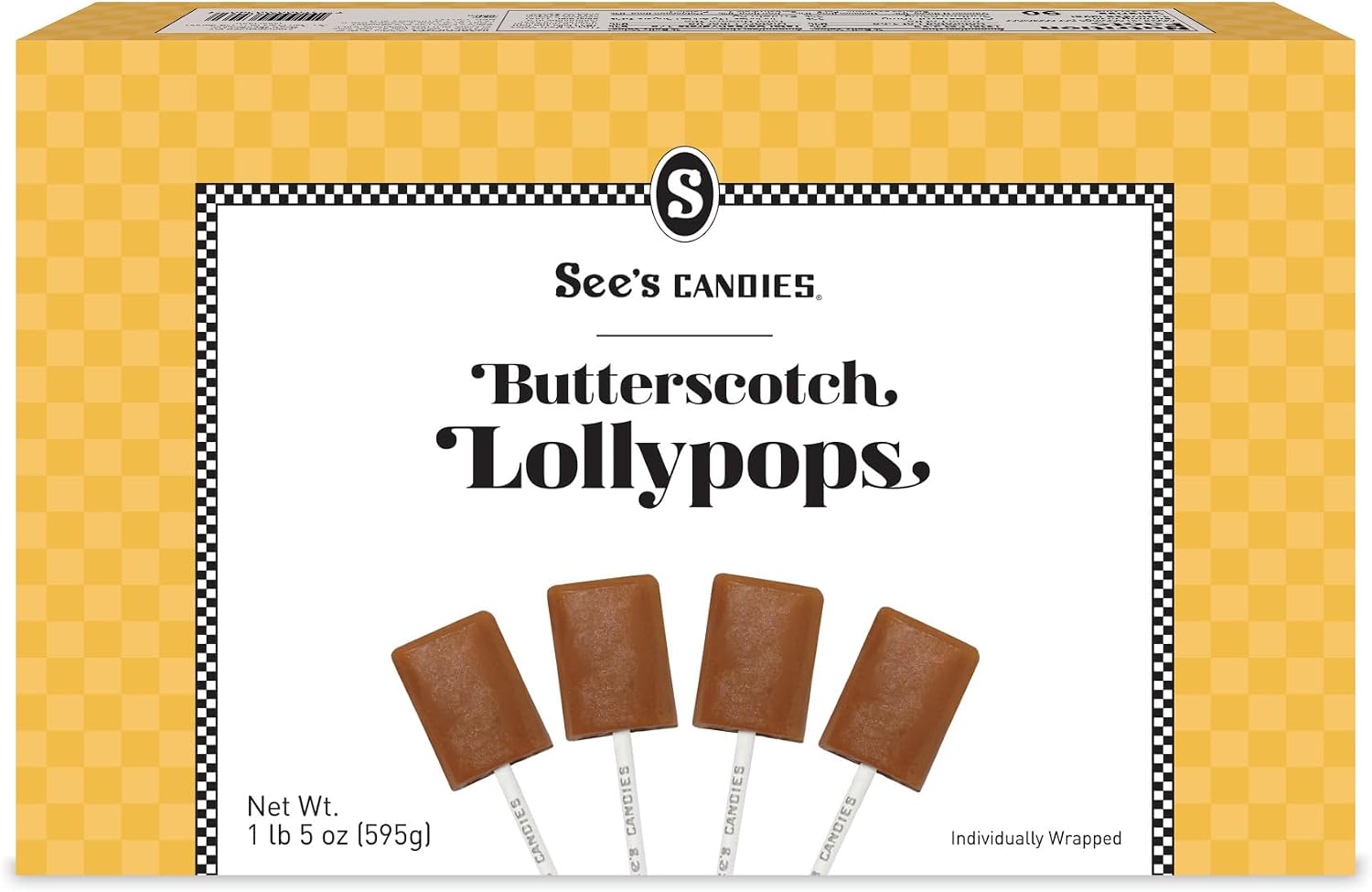 See’s Candies Butterscotch Lollypops – Premium Butterscotch Flavor Lollipops, Long-Lasting Gourmet Candy Gift, 30 Count, 21 oz