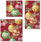 IHR Ideal Home Range Cocktail Napkins Disposable 3-Ply Paper Party Napkin Pack, 5" x 5", Christmas Bubbles (Red), 20-Count