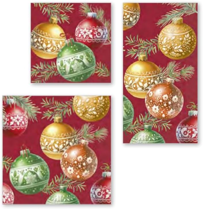 IHR Ideal Home Range Party Napkins Disposable 3-Ply Paper Lunch Napkin Pack, 6.5" x 6.5", Christmas Bubbles (Red), 20-Count